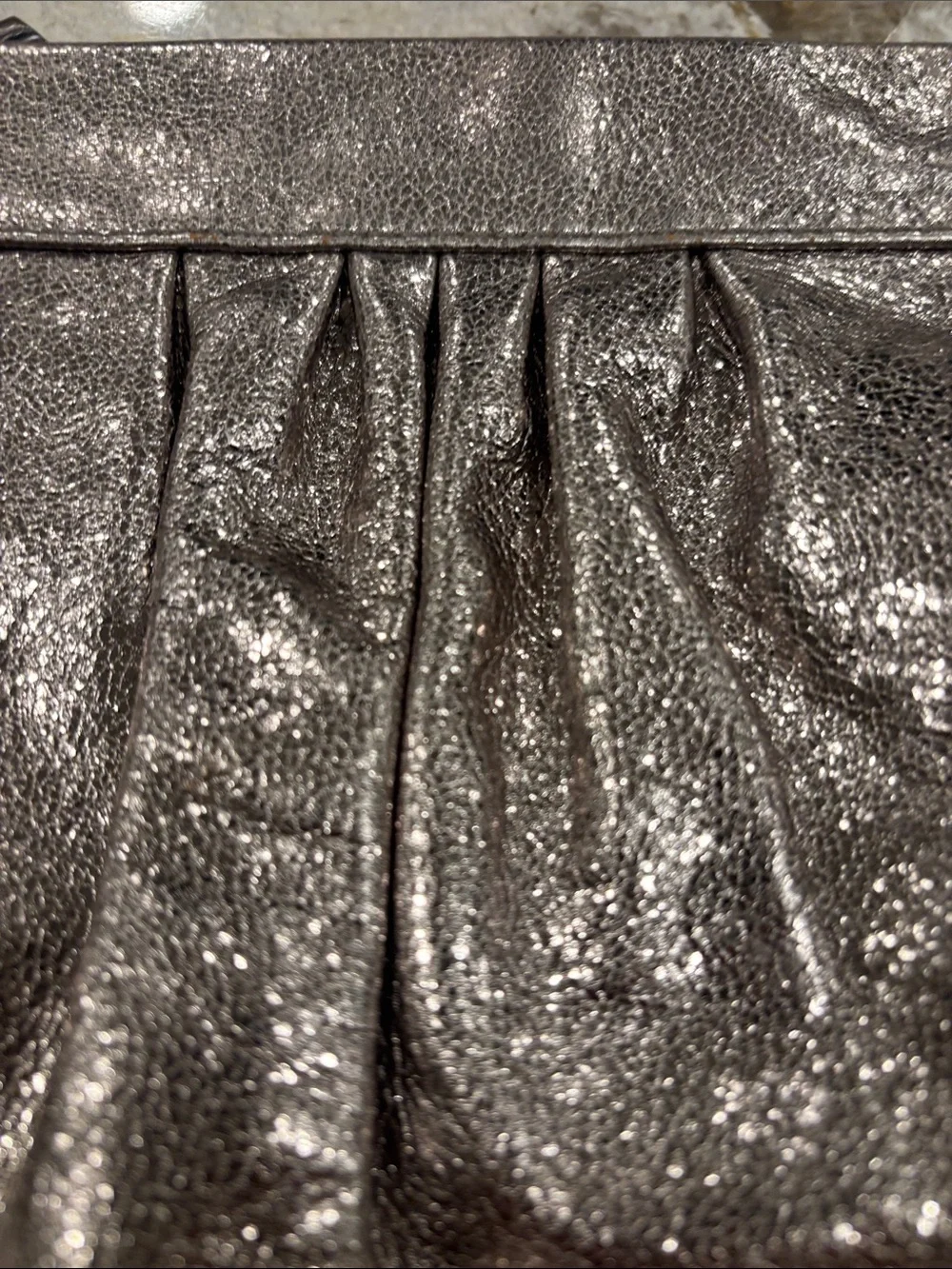 Tory Burch Shimmery Pewter Leather Wristlet Clutch